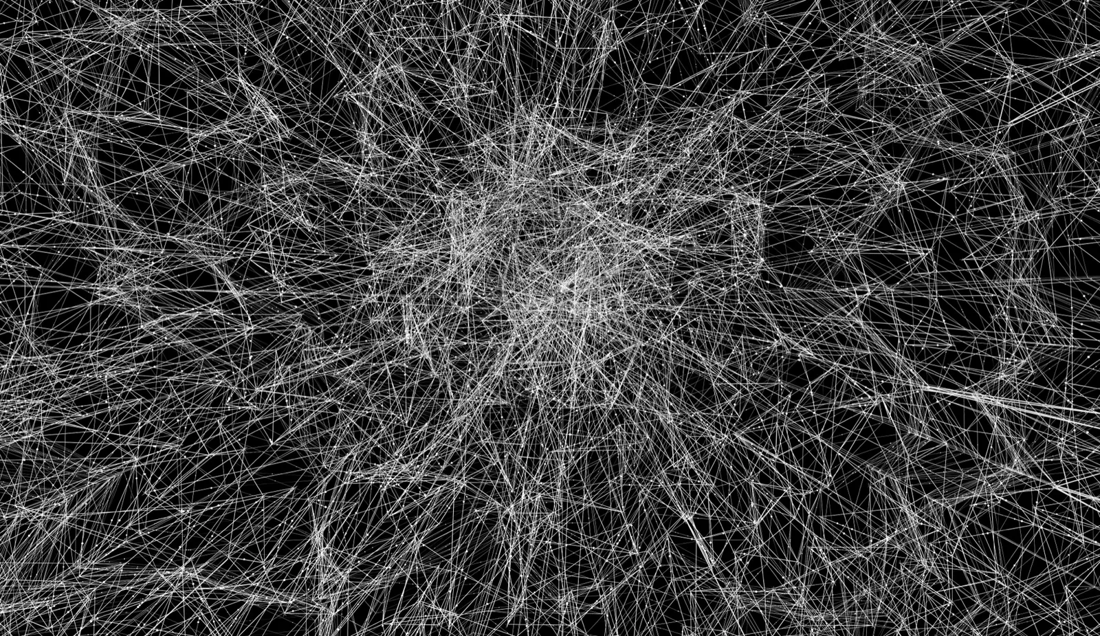 A dense web of thin white lines connecting points of light against a black background