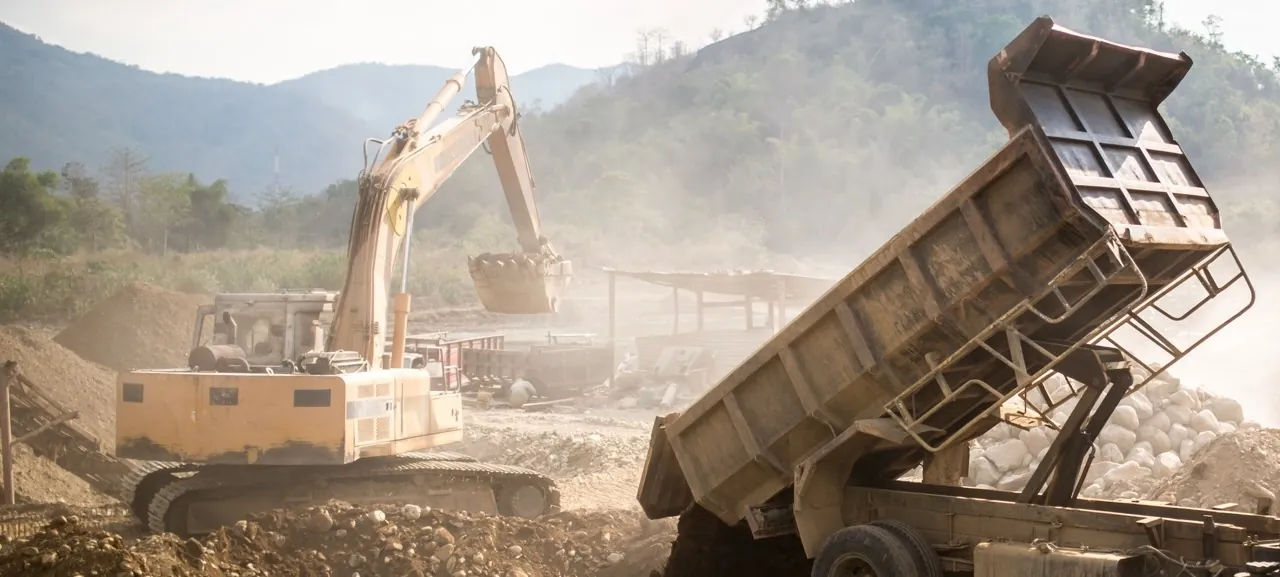 Heavy machinery working at a quarry
